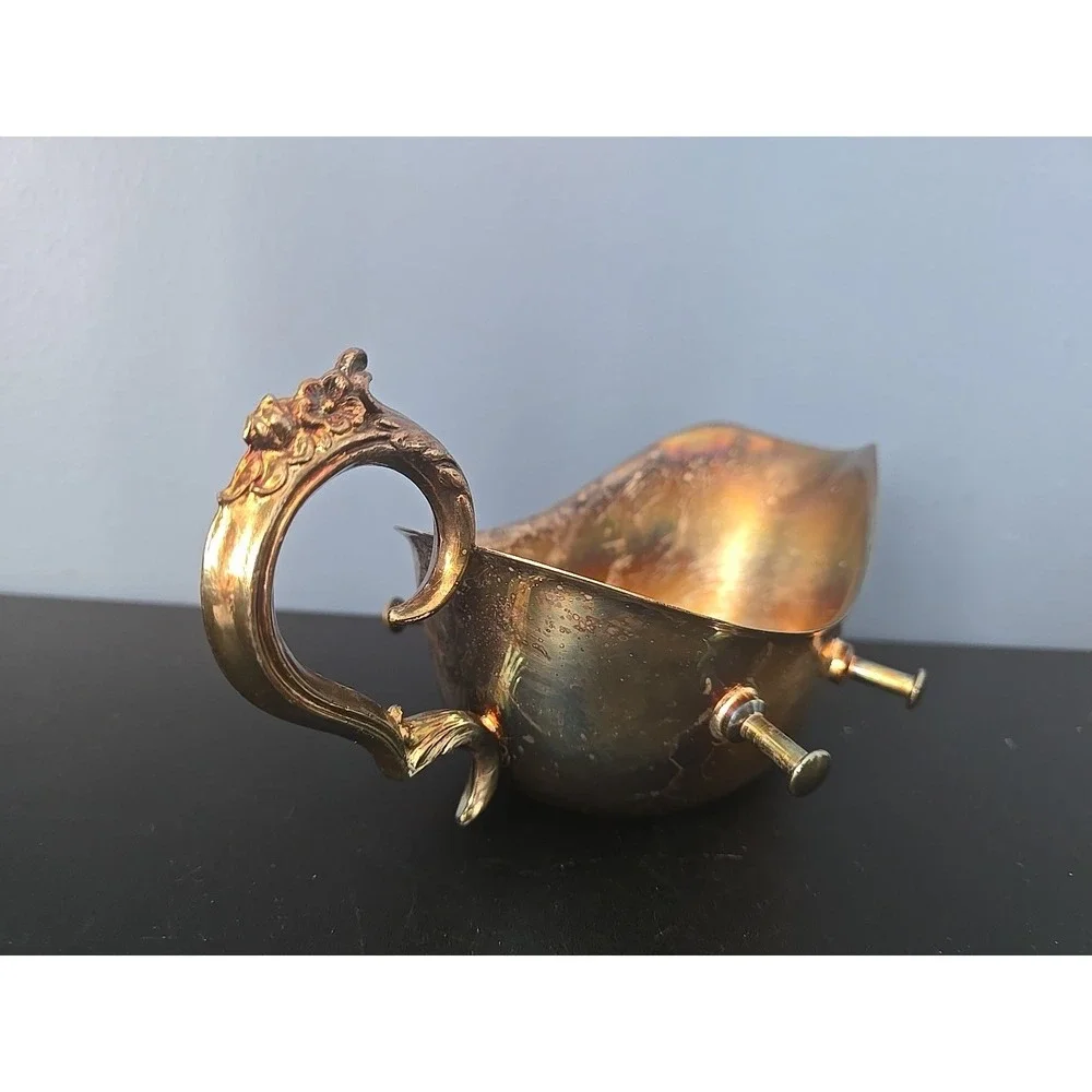 Vintage SILVER Plated Tilting Gravy‎ Sauce Ornate Boat